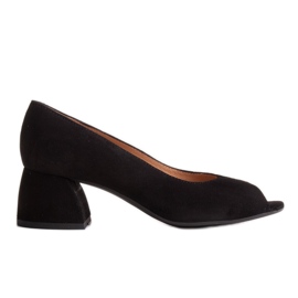 Marco Shoes Sort ruskind pumps med en stabil hæl