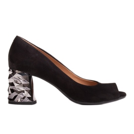 Marco Shoes Sort ruskind pumps med en 3D metallisk hæl