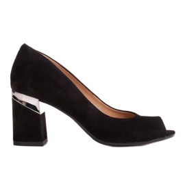 Marco Shoes Sort ruskind pumps med en metallisk hæl
