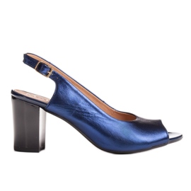 Marco Shoes Marco metallic lædersandaler med en stabil hæl marine blå blå