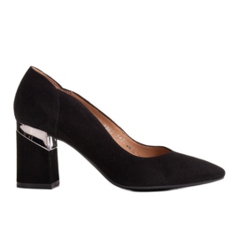 Marco Shoes Sort ruskind pumps med en metallisk hæl