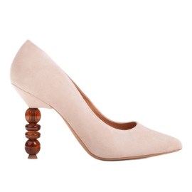 Marco Shoes Beige ruskindshæl med sten