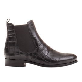 Marco Shoes Flade ankelstøvler i læder med elastisk gummi i overdelen sort