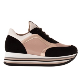 Marco Shoes Lette sneakers på en tyk sål i naturskind sort lyserød