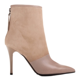 Marco Shoes Damestøvler på en høj hæl i en kombination af læder og ruskind beige