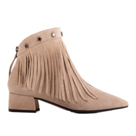Marco Shoes Originale ruskindstøvler med dekorative frynser beige