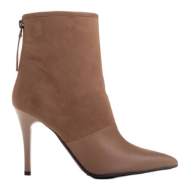 Marco Shoes Damestøvler på en høj hæl i en kombination af læder og ruskind beige