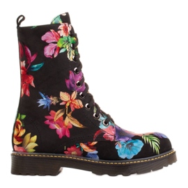 Marco Shoes Høje ankelstøvler, nubuck læderstøvler med blomsterprint sort flerfarvet