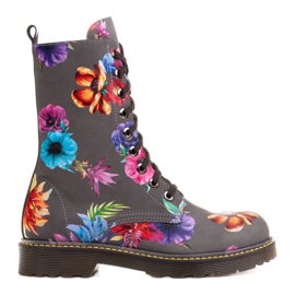 Marco Shoes Høje ankelstøvler, nubuck læderstøvler med blomsterprint grå