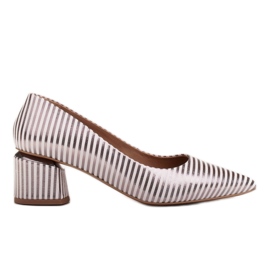 Marco Shoes Pumps med hvide og sølvstriber med guldhæl