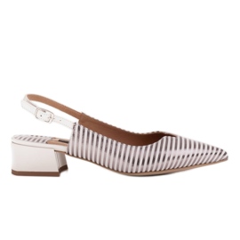 Marco Shoes Lavhælede pumps med åbne hæl og metalliske striber hvid sølv