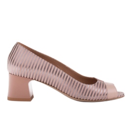 Marco Shoes Pumps med åben front, læder med metalliske striber lyserød
