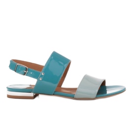 Marco Shoes Flade sandaler med lak og metallisk hæl blå