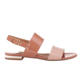 Marco Shoes Flade sandaler med lak og metallisk hæl beige