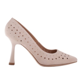 Marco Shoes Naturlige ruskindstiletter med dekorativ perforering beige