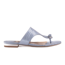 Marco Shoes Flade læder-flip-flops med metallisk hæl blå