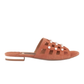 Marco Shoes Elegante dametøfler med perler og perforering orange