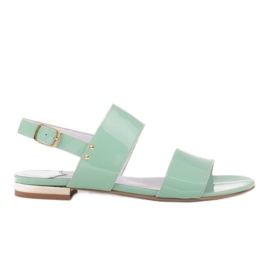 Marco Shoes Flade sandaler med lak og metallisk hæl grøn