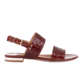 Marco Shoes Flade sandaler i ægte læder med en metallisk hæl brun