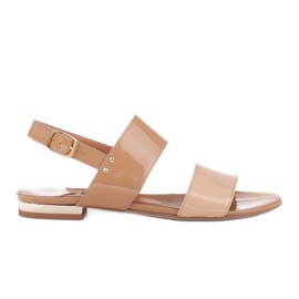 Marco Shoes Flade sandaler med lak og metallisk hæl beige