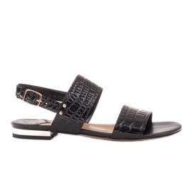 Marco Shoes Flade sandaler i ægte læder med en metallisk hæl sort