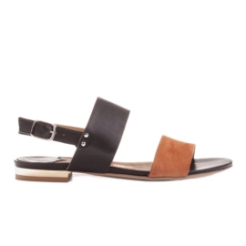 Marco Shoes Flade sandaler i ægte læder med en metallisk hæl brun