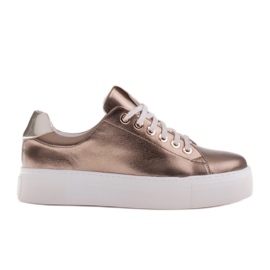 Marco Shoes Kvinders sneakers lavet af ægte læder på en tyk sål gylden