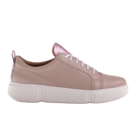 Marco Shoes Beige sneakers med lyserød indsats