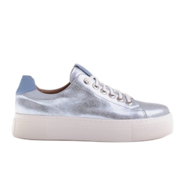 Marco Shoes Kvinders sneakers lavet af ægte læder på en tyk sål blå