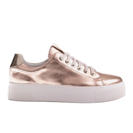 Marco Shoes Kvinders sneakers lavet af ægte læder på en tyk sål gylden