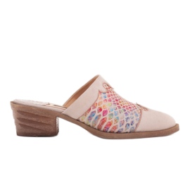 Marco Shoes Kvinders læderhæltøfler med riller beige flerfarvet