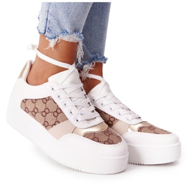 Sportssko Sneakers på platformen hvid og guld Allisone gylden