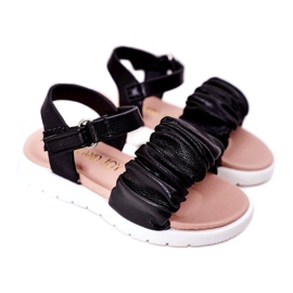 FR1 Børns sorte sandede sandaler med velcro