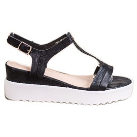 Bestelle Glitrende kile sandaler sort