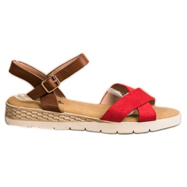 SHELOVET Casual sandaler med spænde brun rød