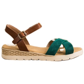 SHELOVET Casual sandaler med spænde brun grøn