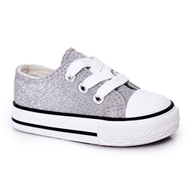 Børns glitter sølv sneakers 888-1b