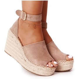 MSMG Lysebrune Makenna Wedge Sandaler med fletninger beige