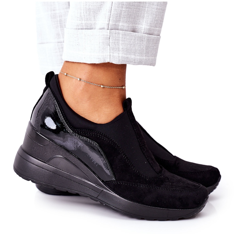 Vinceza 10593 Black Slip On Wedge Sneakers sort