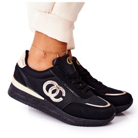 PE1 Kvinders sportssko sneakers sort og guld under kontrol gylden