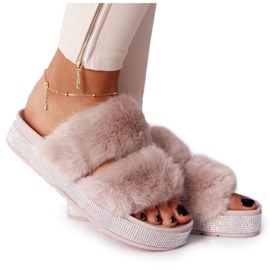 PS1 Beige hjemmesko på platformen med pels og cubic zirconia Wow!