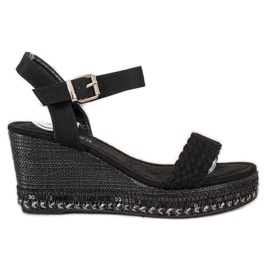 SHELOVET Flettede kile sandaler sort