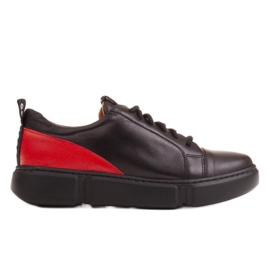 Marco Shoes Sort læder sneakers med indsats på hælen