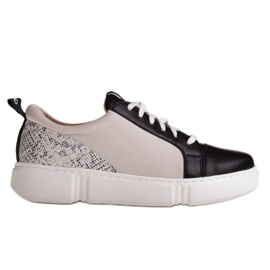Marco Shoes Sorte letvægts læder sneakers med indsats beige
