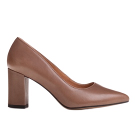 Marco Shoes Brun læder pumps med omslag omkring hælen beige