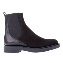 Marco Shoes Flade ankelstøvler i læder med isolering med en bred gummi i overdelen sort