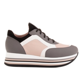Marco Shoes Lette sneakers på en tyk sål i naturskind grå