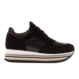 Marco Shoes Lette sneakers på en tyk sål i naturskind sort