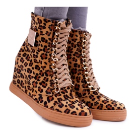 Kvinders sneakers Lu Boo Guldkæde Ruskind Leopard Monica beige brun