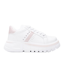 Hvide sneakers med beige detaljer på en høj Alasana sål